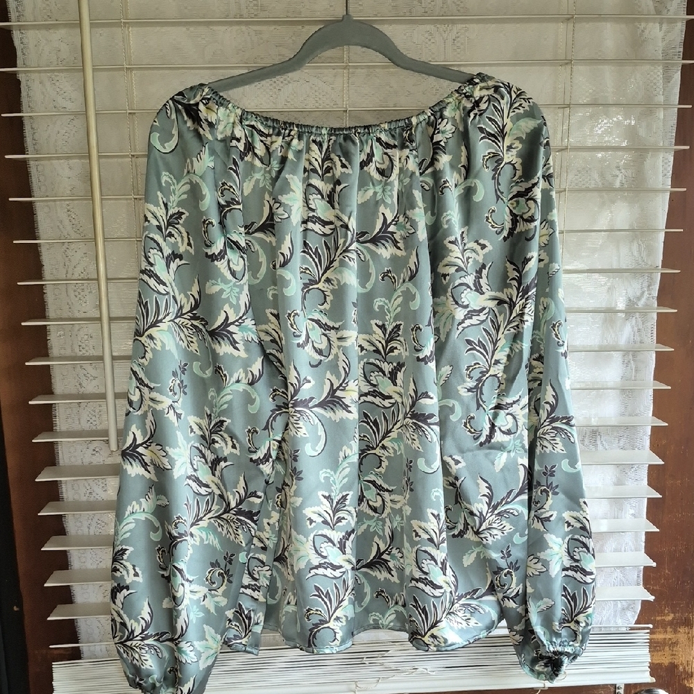 LOFT Mint Green Floral Off-Shoulder Blouse - Picture 9 of 9